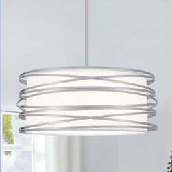 New 15.7''Drum Chandelier Rustic Brushed Nickel 3-Light Pendant Light Adjustable Height Dimmable