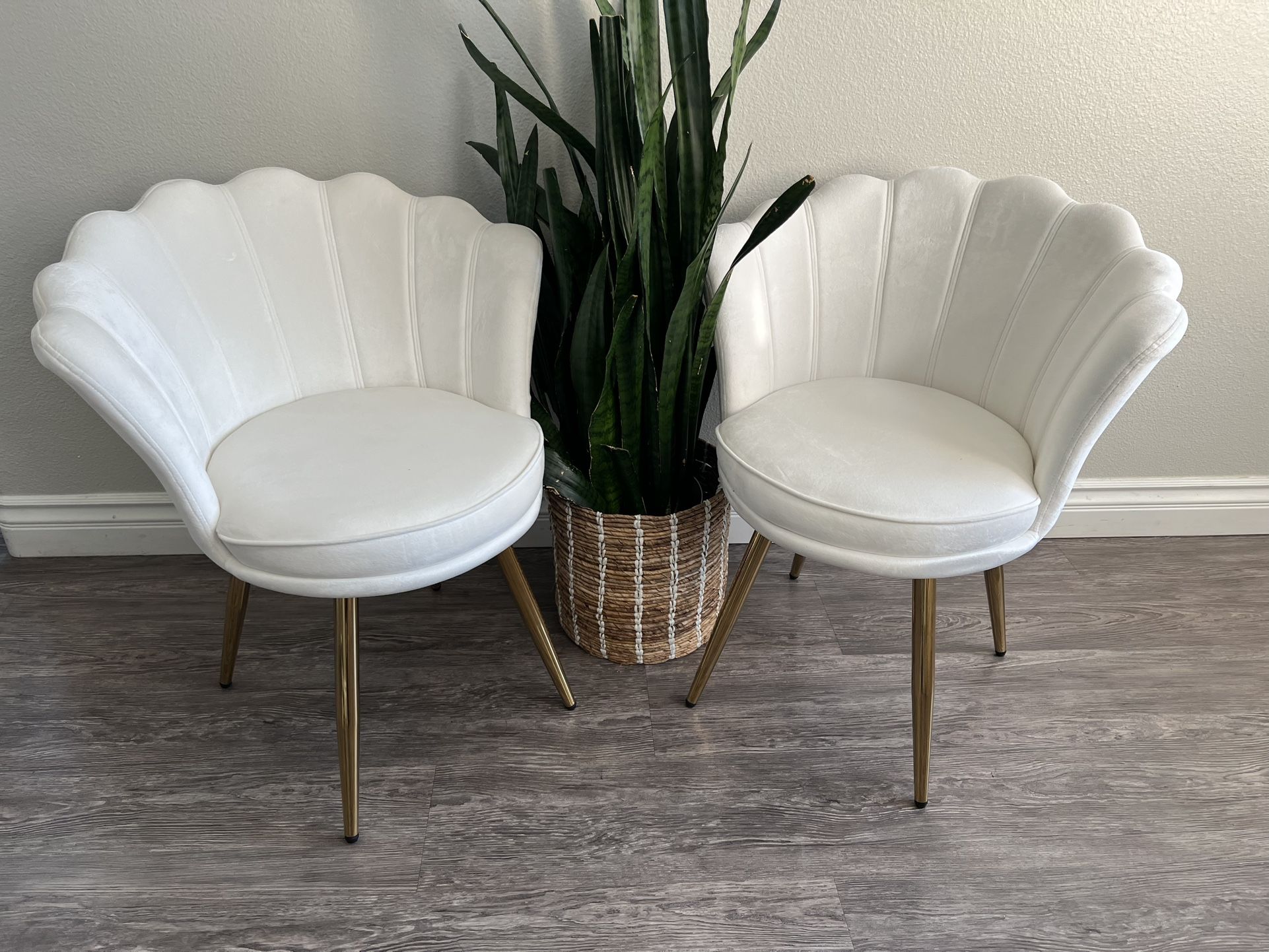 Velvet Accent Chairs with Gold Metal Legs, Vanity Chairs for Makeup Room, Upholstered Guest Chair for Living Room, for Bedroom, White