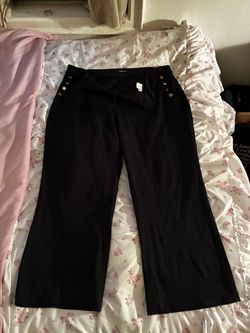 Express Black Wide-Leg Pants with Gold Buttons