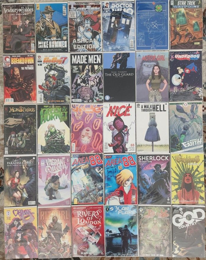 Full Box Of Comics. 57 Boarded And Bagged Comic Books