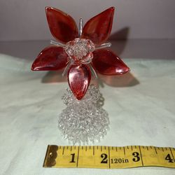 Hand Blown Glass Red Flower Figurine