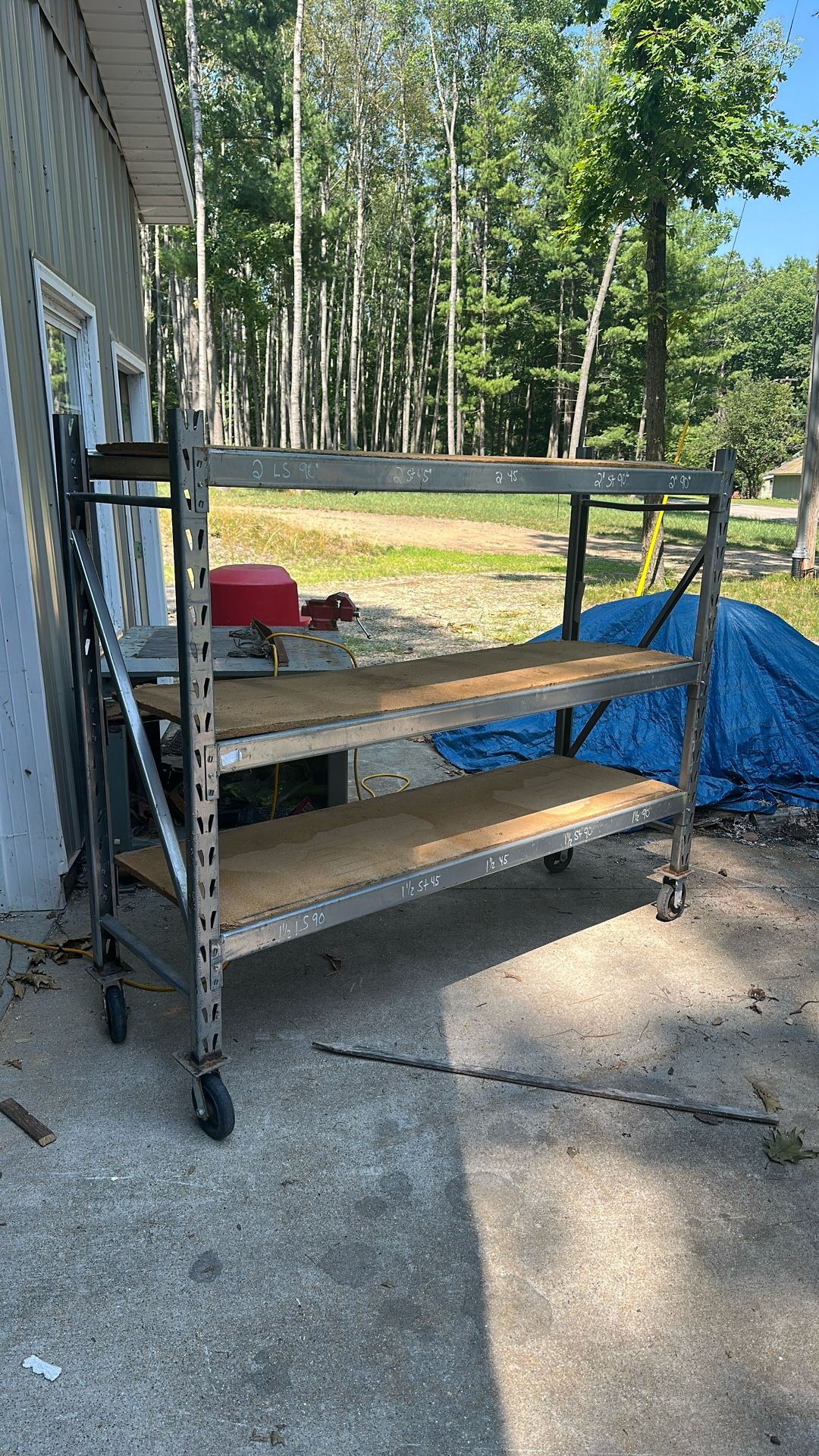 Rolling Industrial Metal Rack. 3 Shelves