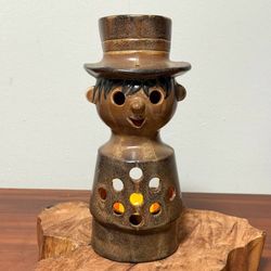 Vintage 1950s PWF Pottery Stoneware Man Votive Tealight Candle Holder Lantern
