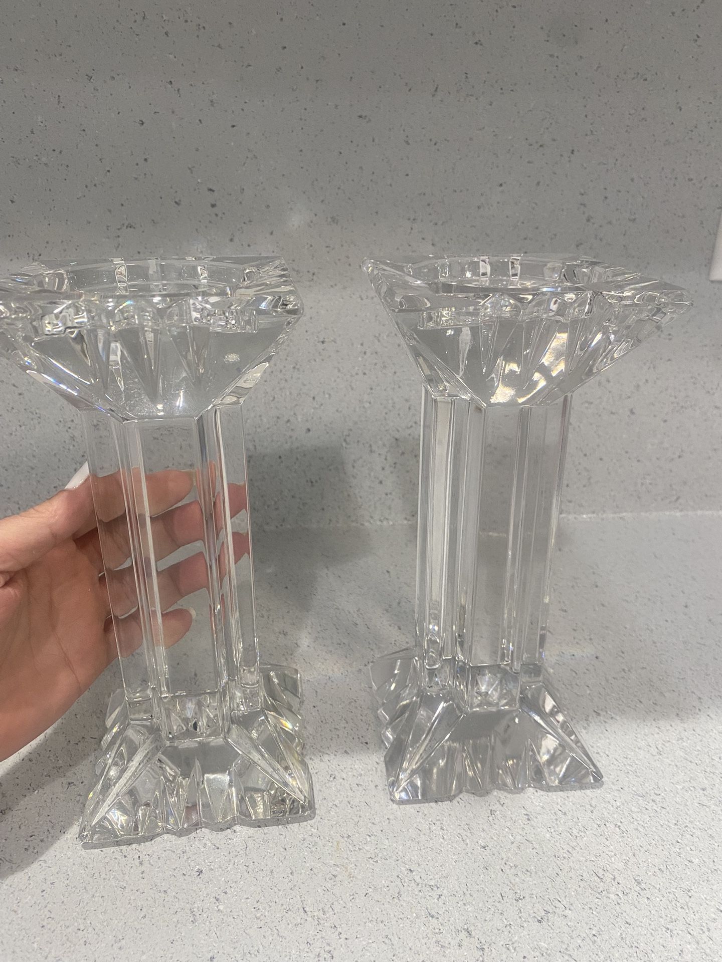 Very heavy Pair of Lenox Ovations Crystal Pillar Candle Holders