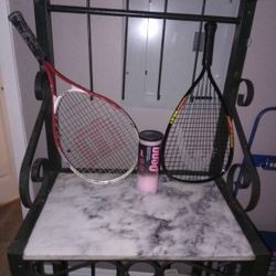 Two Tennis Rackets, Good Condition, Pink Penn Balls Unopened