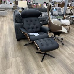 Matteo Genuine Leather Lounge Chair W/ Ottoman 