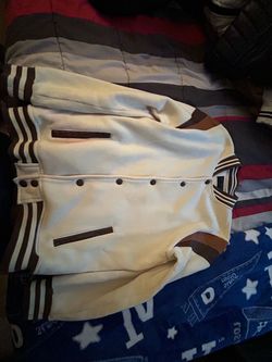 White Varsity Jacket with Brown Leather Trim