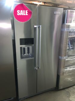 SALE - New scratch & dent KitchenAid 36in. Side by side doors fridge
