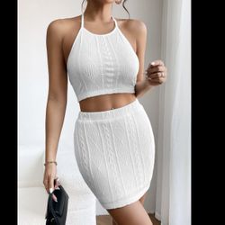 White PETITE SMALL Tie Backless Halter Top & Bodycon Skirt two 2 piece pcs Set   The White PETITE SMALL Tie Backless Halter Top & Bodycon Skirt two 2 