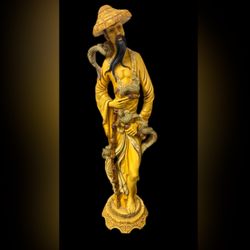 Antique Oriental Chinese Man Figurine Resin Statue  19" Tall