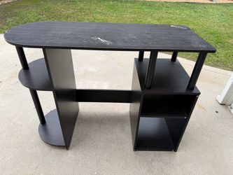Black Computer Desk with Side Shelves