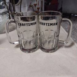 Two Large Craftsman Heavy Glass Beer Mugs