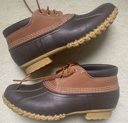 L.L. Bean GM Duck Boots Gumshoes Low Ankle Waterproof Tan Leather Brown Rubber Size Sz 9 Fit 9.5 10 Men Excellent Like New
