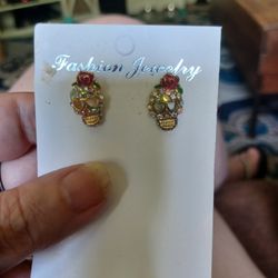 Betsey Johnson Skull And Flower Earrings