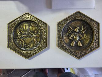 Set of 2 metal brass wall sculptures