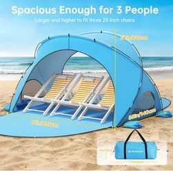 Portable Beach Tent Shade with 2 Zippered Doors Blue