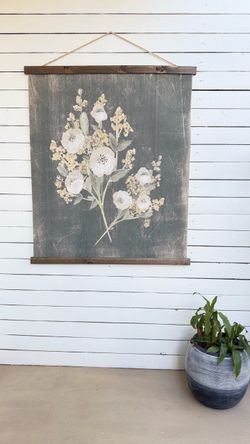 Rustic Floral Canvas Wall Hanging with Wood Frame