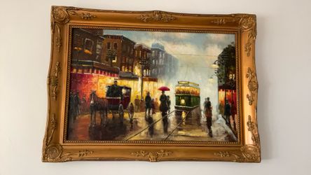 Large Oil Painting Red Umbrella 