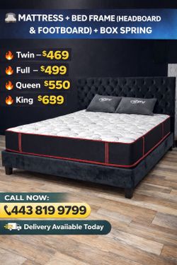 🛌 Queen Mattress Come With Bed Frame (Headboard & Footboard) + Box Spring – Ready for Delivery Today!