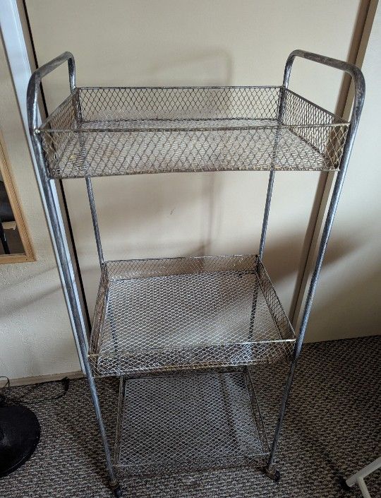 4ft Wheeled 3 Tier Wire Rack Storage Basket Metal Mesh Tool Shed Organizer Garden Plants Rolling Cart Utility Shelves Shelf Bin Closet Garage Tools