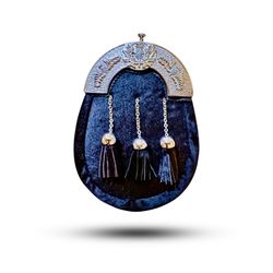 Scottish Black Bovine Full Dress Sporran W/ Thistle Cantle