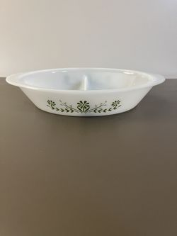 Glasbake J3252 Oval Divided Milk Glass Casserole Baking Dish