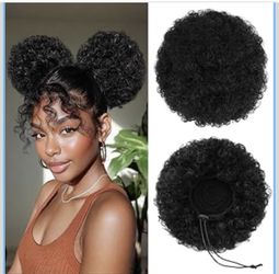100% Human Hair Afro Puff Drawstring Ponytail for African Black Women Girls丨Short Afro Curly Bun Extension 丨Kinky Curly Short Extensions Hairpieces - 