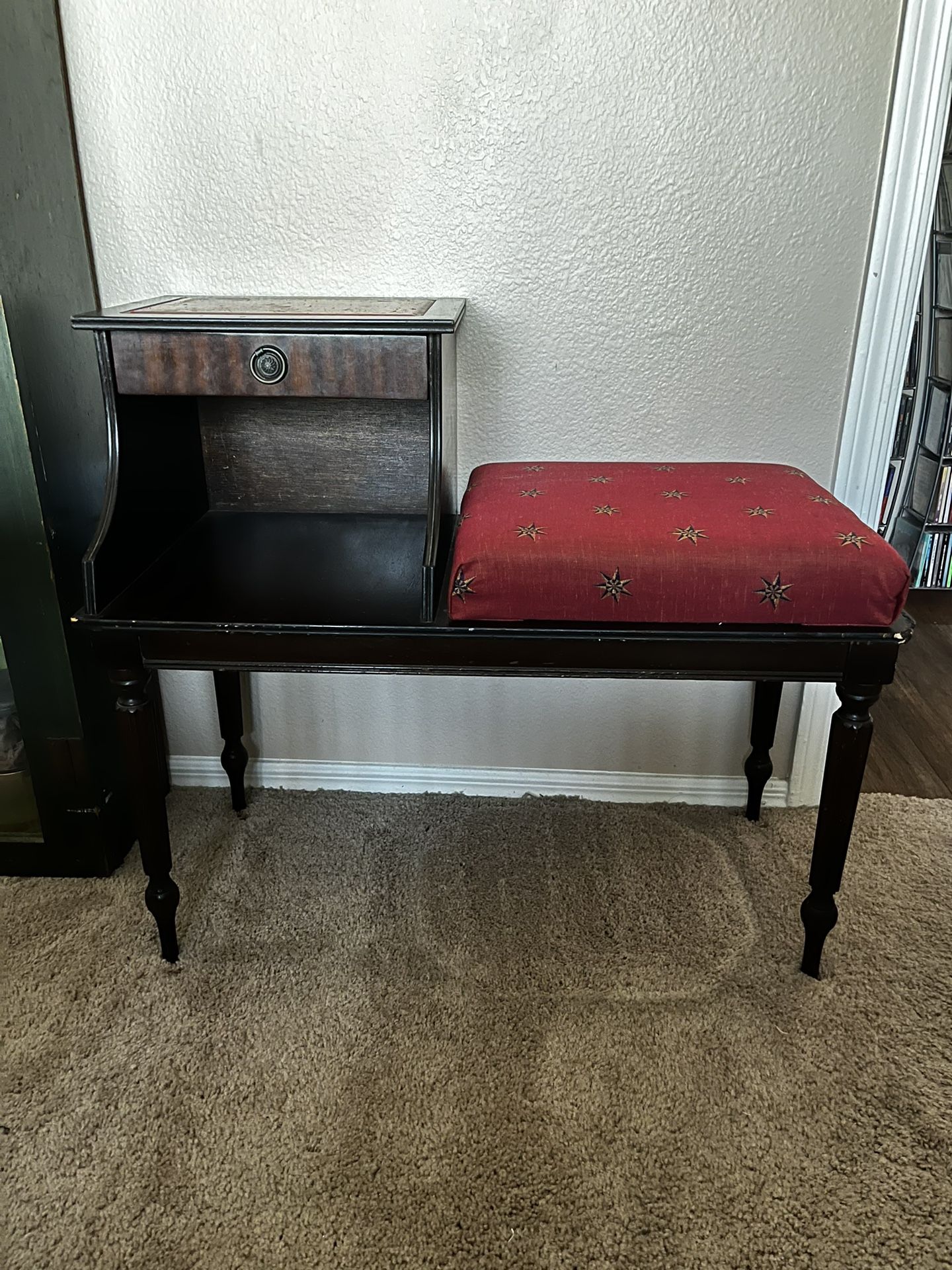 Antique Phone Gossip Bench Solid Wood Leather Top Amazing Condition And Quality Shoe Bench Vintage Chair