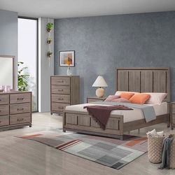 4 PIECE QUEEN SIZE BEDROOM SET BED DRESSER MIRROR NIGHT STAND