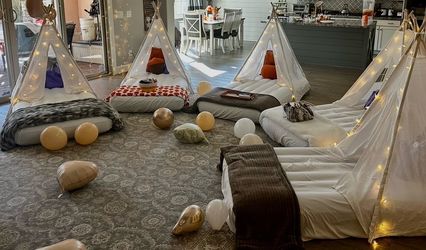 6 Set teepee sleepover party tents+6 twin air mattresses+6 fitted sheets+fairy lights-only used ONCE!