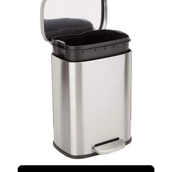 Amazon Basics Smudge Resistant Small Rectangular Step Pedal Trash Can with Soft-Close Lid, Removable Inner Bucket, Brushed Stainless Steel, 12 Liter/3