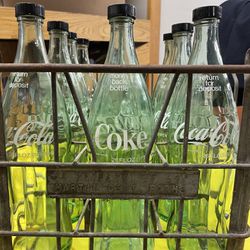 Large Vintage Coca Cola glass bottles and Crate 