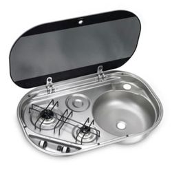 Dometic Combination Sink and 2-Burner Cooktop Stainless Steel w/ Dark Glass Lid for RV or Marine use. 