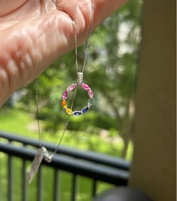 NEW! Sterling Silver Multi-Color (Rainbow) Sapphires Silver Circle Necklace