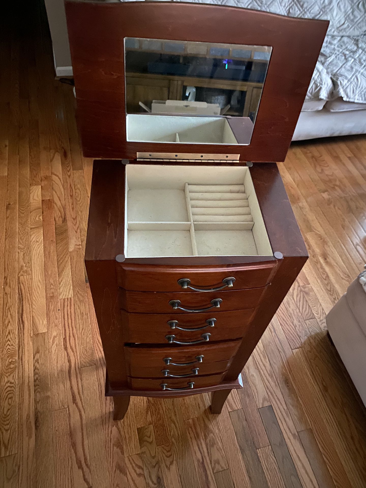 Jewelry Cabinet With Side Doors, 7 Drawers And Mirror