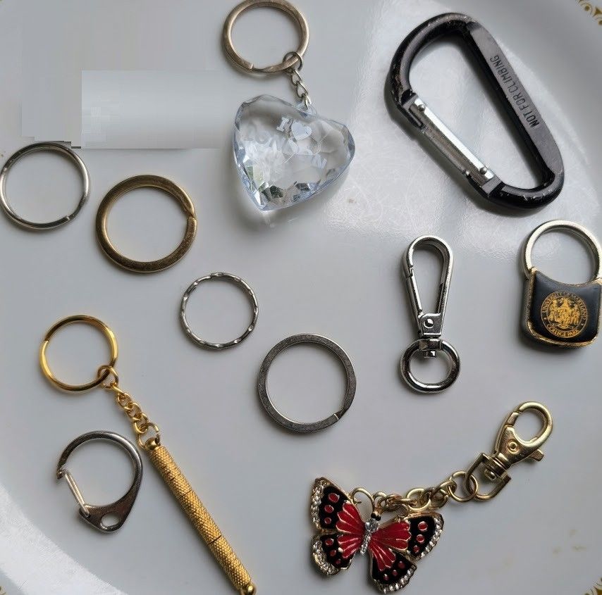 carabiners, keychains, metal key links, steel rings, Snap clips