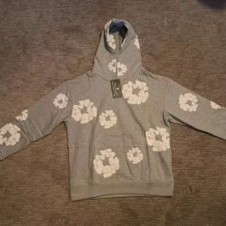 Gray And White Denim Tears Hoodie