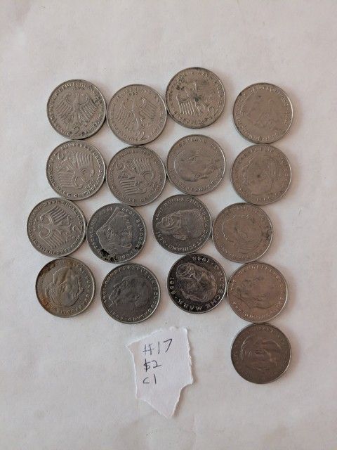 17 German Two Mark Coins.