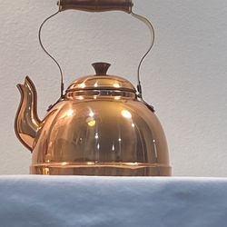 Shiny Costa Portugal Polished Copper Tea Kettle With Brass And Wood Handle