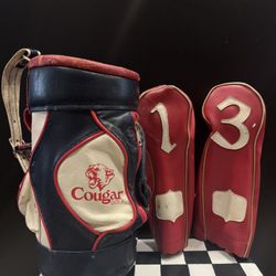 Vintage Cougar Golf Red & Blue  Accessory Line Executive Booze Bag & Vintage Golf Club Headcovers