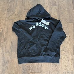 WT Sp5der Black Star Rhinestone Mesh Hoodie (M)