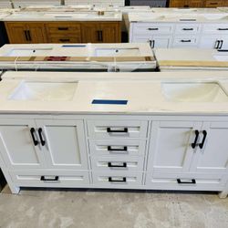 “72” Bathroom Vanity double sink, Soft Close Solid Wood in White Color with Top in White  $1099 