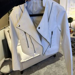 White Faux Leather Jacket - M