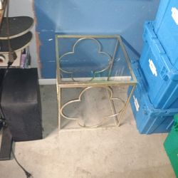 Gold Toned Metal & Glass Side End Table 