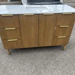Nova 55in. Marble Top Single Sink Vanity (Solid & Manufactured Wood)