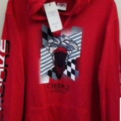 CROOKS  & CASTLES SINCE.2002 MEDUSA RED BANDANA MEN'S THICK WARM HOODIE SWEATER SIZE MEDIUM RED CROOKS & CASTLES ON EACH SLEEVES BRAND NEW WITH TAGS .
