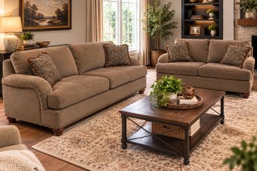 Brown Sofa & Loveseat Set – Freshly Washed Removable Covers