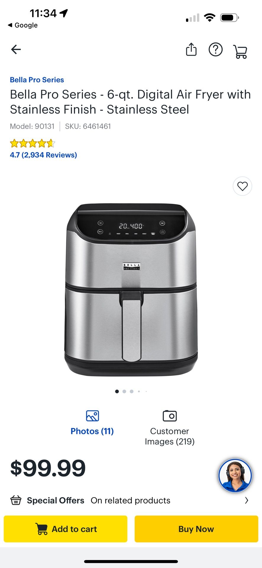 Bella 6qt Air Friyer