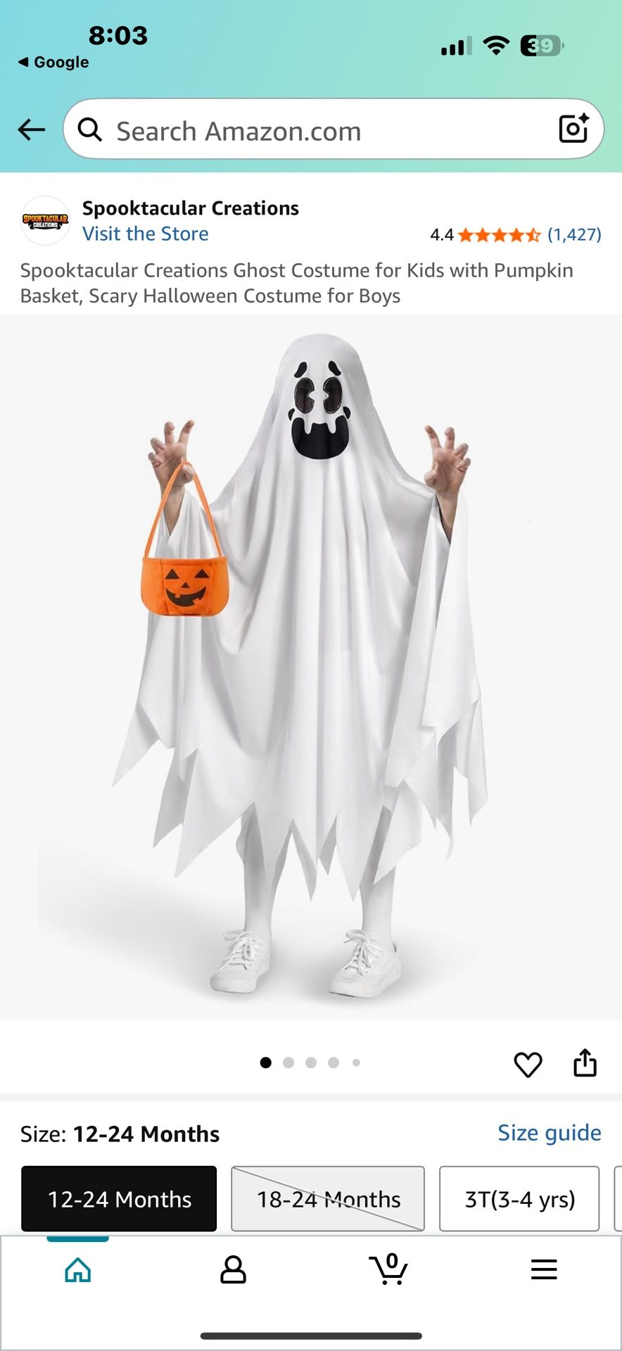 Spooktacular Creations Ghost Costume for Kids with Pumpkin Basket, Scary 