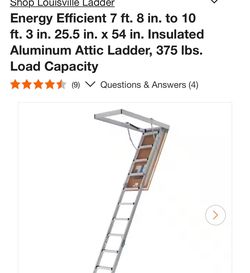 Louisville Ladder Energy Efficient 7 ft. 8 in. to 10 ft. 3 in. 25.5 in. x 54 in. Insulated Aluminum Attic Ladder, 375 lbs. Load Capacity